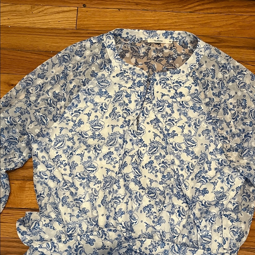 Tularosa Serafina Floral White Blue Long Sleeve Romantic Mini Dress Size L - Picture 7 of 7